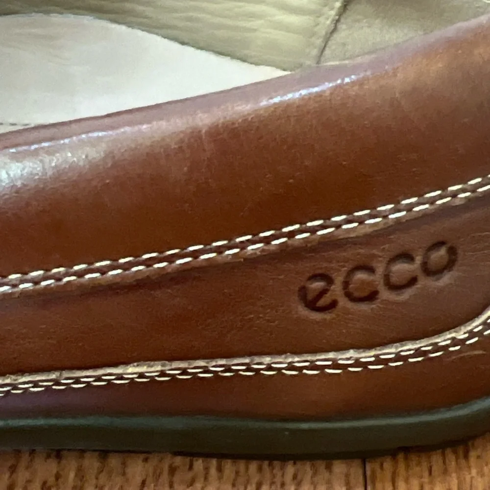 ECCO Mens Brown Leather Driving Penny Loafers Sz 44/10.5 Slip On Comfort Preppy - Picture 8 of 16